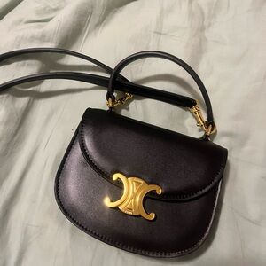 Tiny black designer crossbody bag with top handle Celine dupe